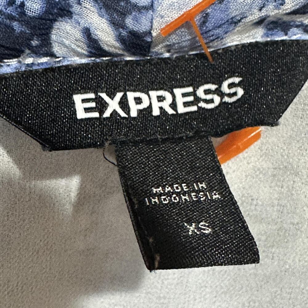 Express Blouse XS Blue White Coquette Y2K Puff Sleeves Smocked Waist Top FLAW - Picture 3 of 7
